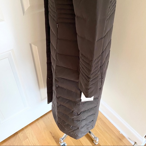 NWT Long Calvin Klein Espresso Down Jacket Size S - Picture 5 of 7